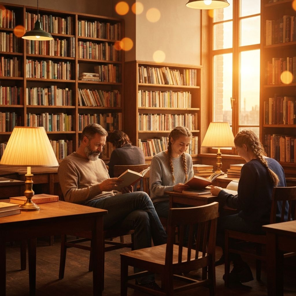 Book club members reading together